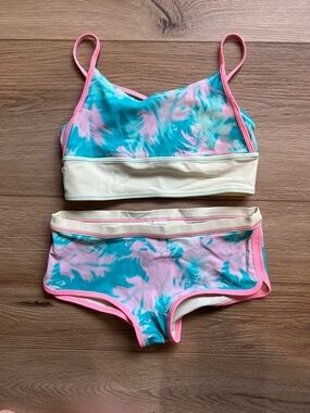 Ivivva Teal & Pink  Girls' swim bikini size 10 bathing suit reversible